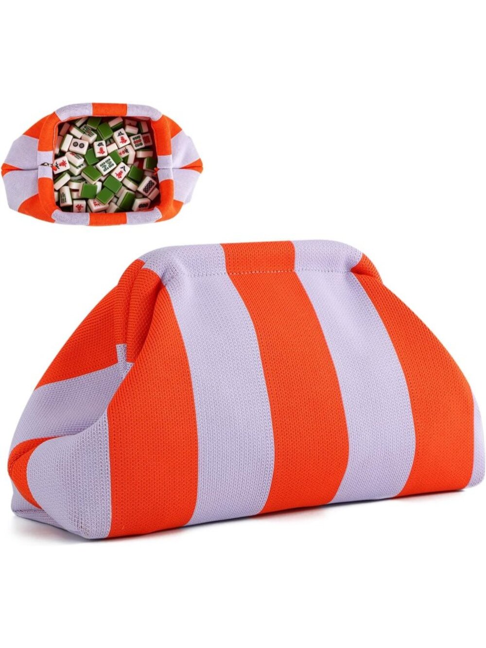 Women’s Orange Purple Striped Dumpling Clutch Purse Bag Unique Summer Handbag